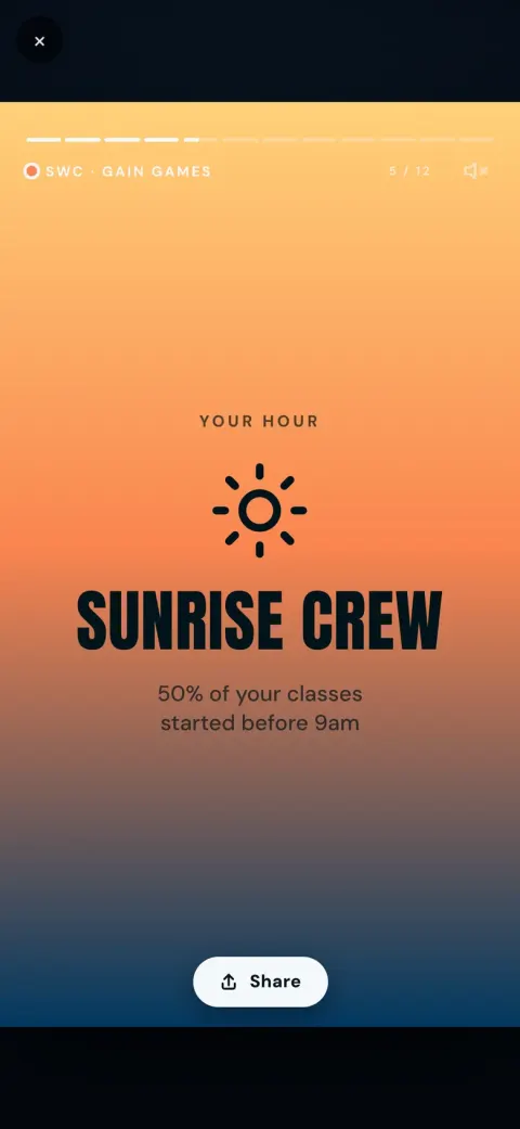 Wrapped slide: Sunrise Crew, half your classes before 9am